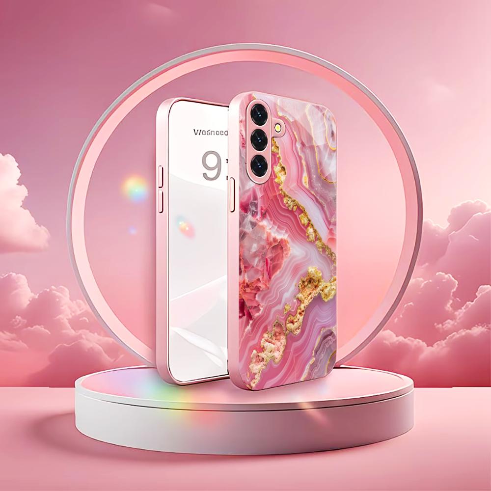 Pink gold texture PhoneCase for Samsung Galaxy S26 S25 S24 S23 S22 FE Ultra Plus Built-in glass feel bare machine Women's style