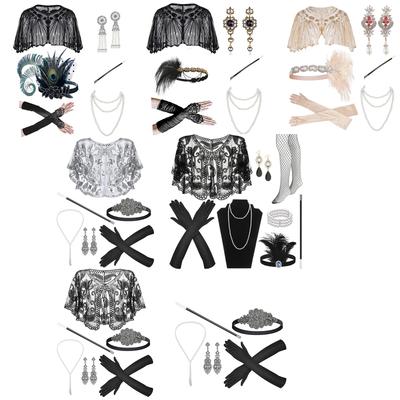 1920s Flapper Gatsby Party Costume Accessories for Women Vintage Rhinestone-Headpiece Dangling Earring Makeup Party Wear