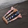 Nursing Chew Toy Baby Dummy Holder Chain BPA Free New Baby Wooden Pacifier Clip Wood Crochet Rabbit Teething Soother Chain