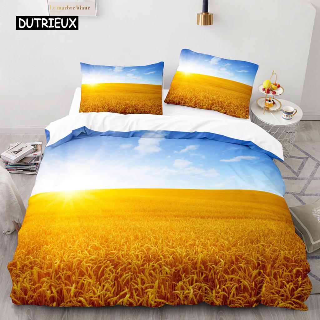 Golden Wheat Field Duvet Cover Set Microfiber Wheat Harvest Themed Quilt Cover for Adult Twin King Size Nordic Style Bedding Set