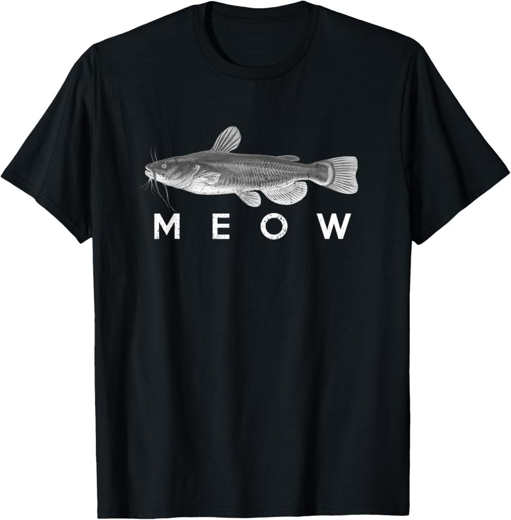 T-shirt Graphique Poisson-chat Miaou Jeu de Mots Drôle Pêcheur Amoureux Cadeau T-shirt
