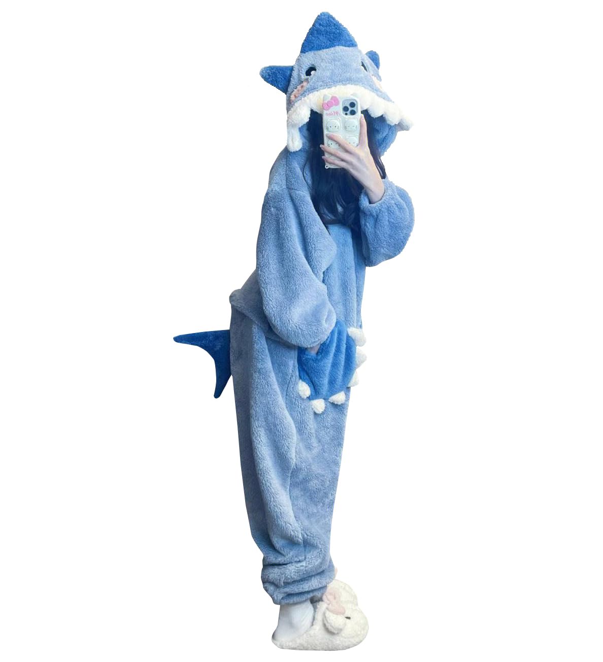 

Lilikakoi Shark Flannel Cute Animal Long Fluffy with Bear and Loose and Fun Loungewear for and Blue Women s Pajamas, Design, Sleeves, Hooded, Ears, синий