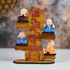 Car Dashboard Decoration Items – Set of 4 Resin Baby Buddha Monk Showpieces with Wooden Base | Cute Colorful Monks for Home, Office Desk & Gifting