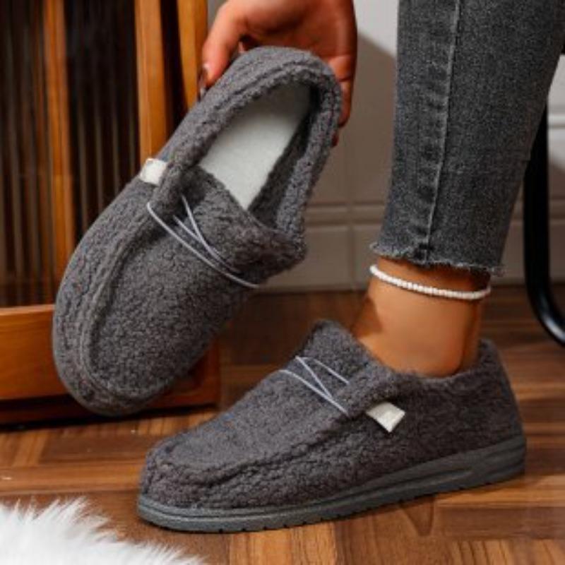 Women's Fleece-Lined Slip-On Snow Boots, Flat Casual Warm Winter Shoes, Comfortable Plus Size Footwear