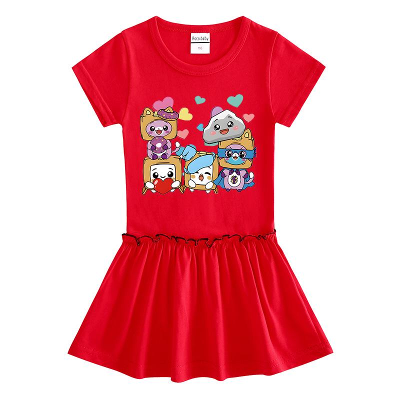 Sommerliches Koreanisches Cartoon-Mädchen-Kurzarmkleid mit gefaltetem Rüschenrock