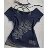 Camisetas de verano de dos piezas con cuello halter y vendaje estilo vintage, camisetas Y2k estéticas ajustadas, camisetas sexis informales con estampado grunge para mujer