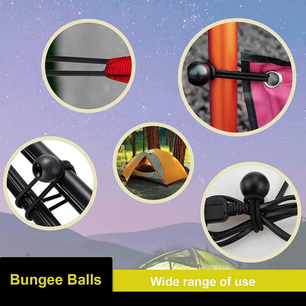 10pcs Ball Bun&gee Cords Heavy Duty Elastic Straps With Anti-Slip Balls UV Resistant For Camping Shelter Cargo Tent Poles