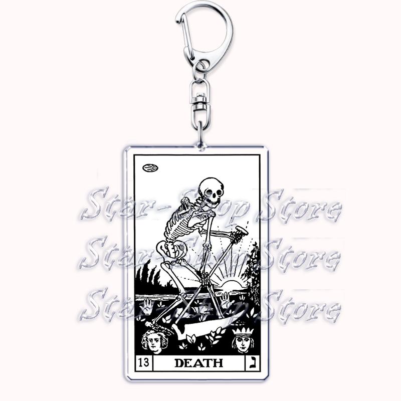 Popular Culture Halloween Tarot Card Keychains for Accessories Moon Luna Death Keyring Jewelry Fans Lovers Friends Reader Gifts