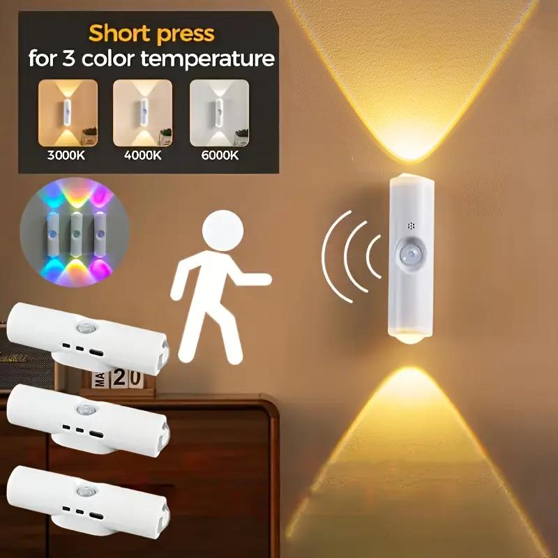 RGB Motion Sensor LED Night Light Double Head Rechargeable Magnetic Wall Lamp for Stair Hallway Cabinet Closet Wardrobe
