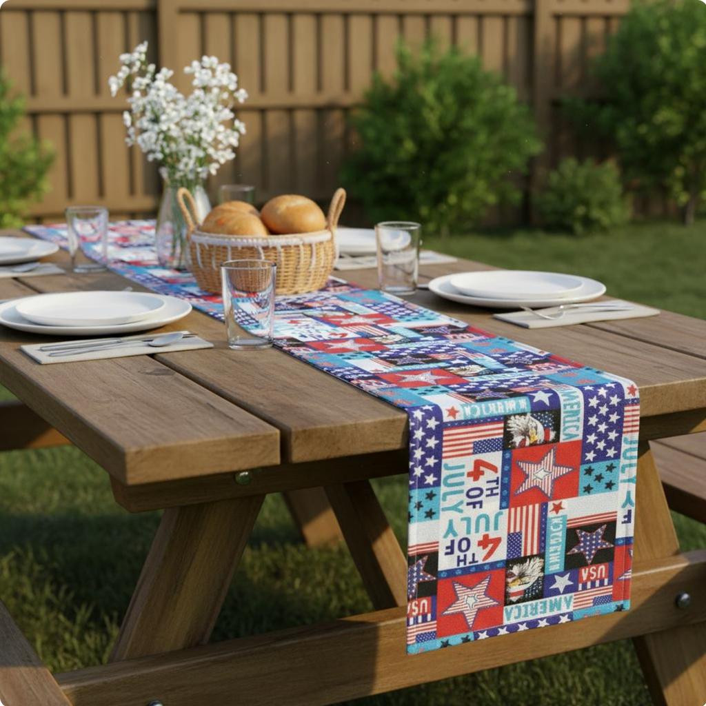 Patriotic Flag Table Runner Printed Pattern Red White and Blue Table Decor Holiday Supply Easy to Clean House Decoration