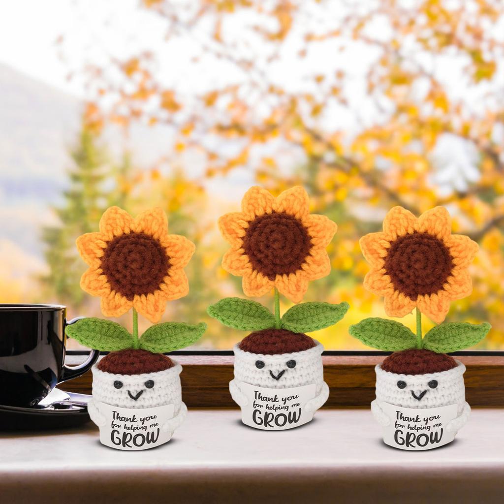 Handmade Knitted Finished Product Of Crocheted Sunflower Potted Ornament