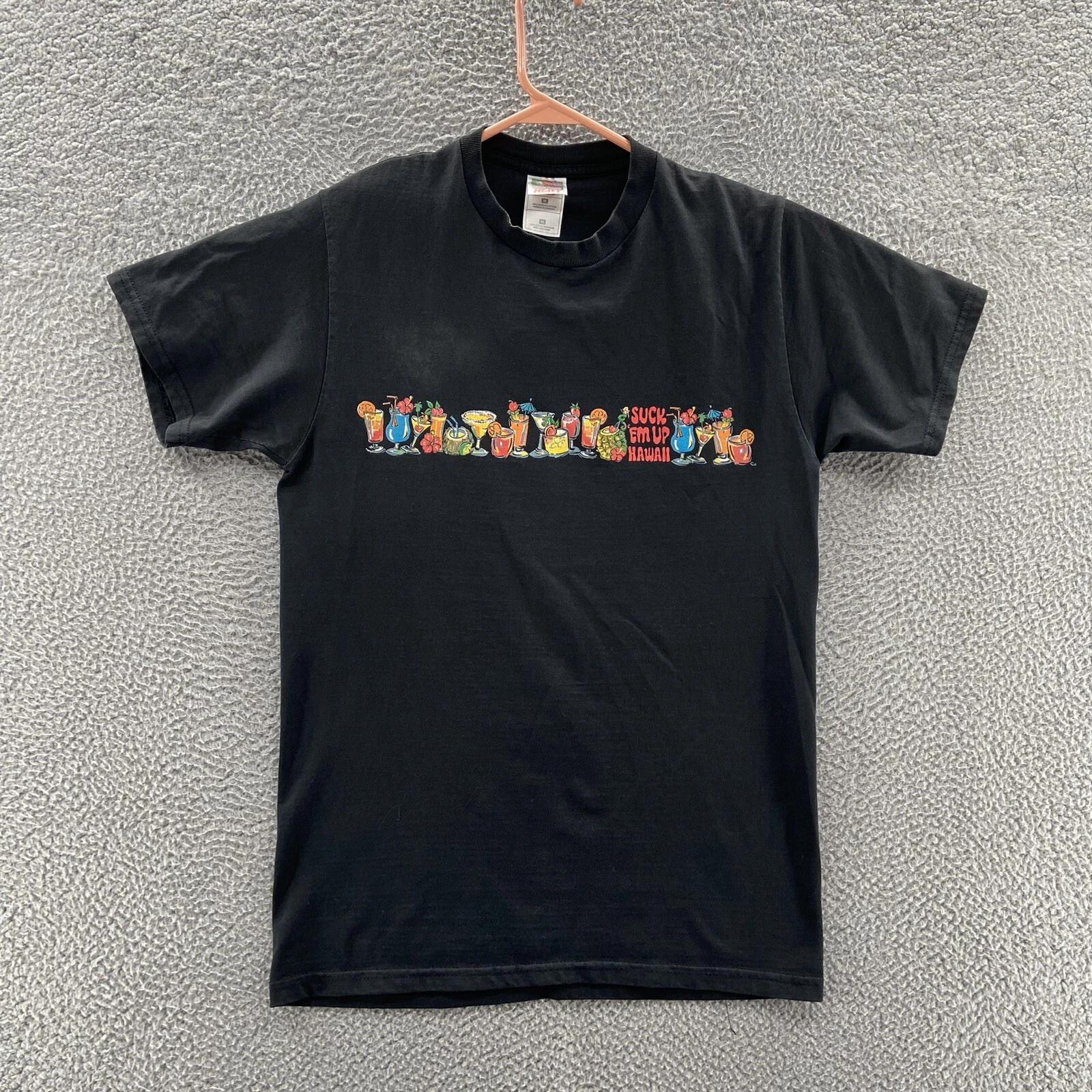 VINTAGE Hawaii T Shirt Men Medium Black Cocktail Graphic Travel Casual Fleece S