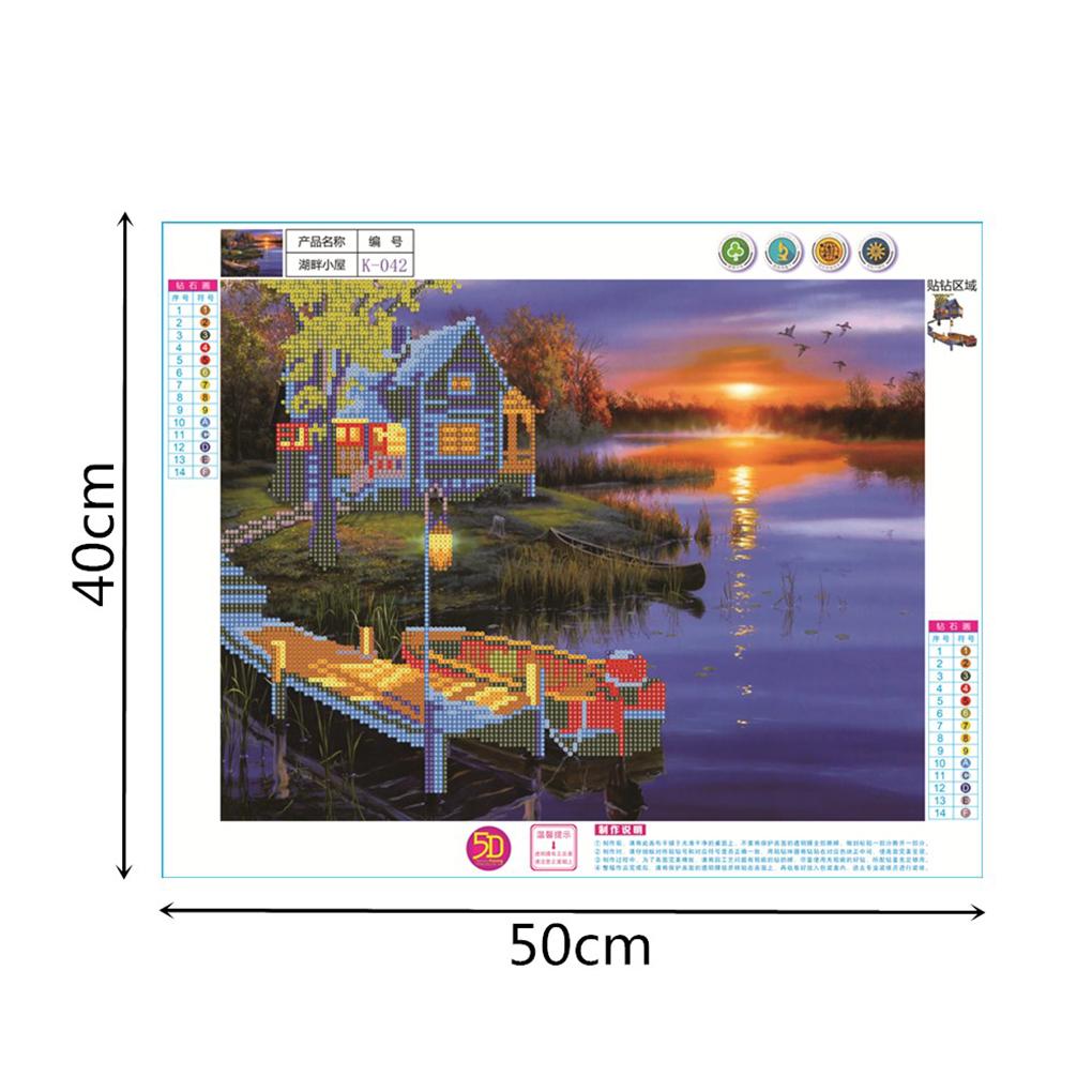 5D Sunset Lake House Rhinestone Stitch Crystal Scenery Embroidery Diamond Painting Room Decorative Resin Needlework