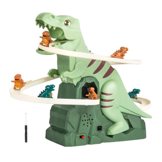 Elektrisk Dinosaur Bane Sklie Leke med Lys Musikk Tegneserie Dino Automatisk Trapp