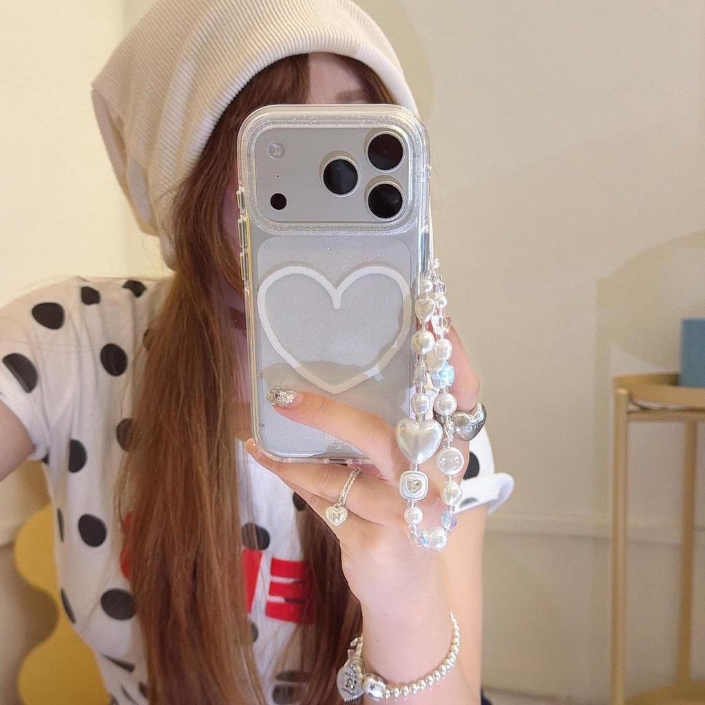 **Simple White Heart Line Design Phone Case for iPhone 15/14, Compatible with Apple 16, Round Edge, Suitable for iPhone 17 Pro Max**
