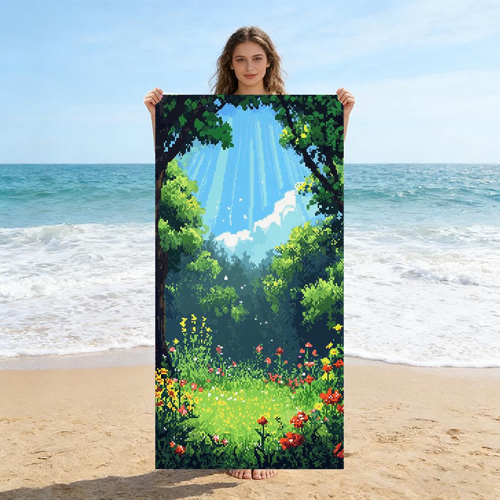 

1pc Pixel Art Style Beach Towel Quick-drying Super Absorbent Suitable for Beach Vacation Pool Summer Funny Gift for Friends W40*H60(CM)