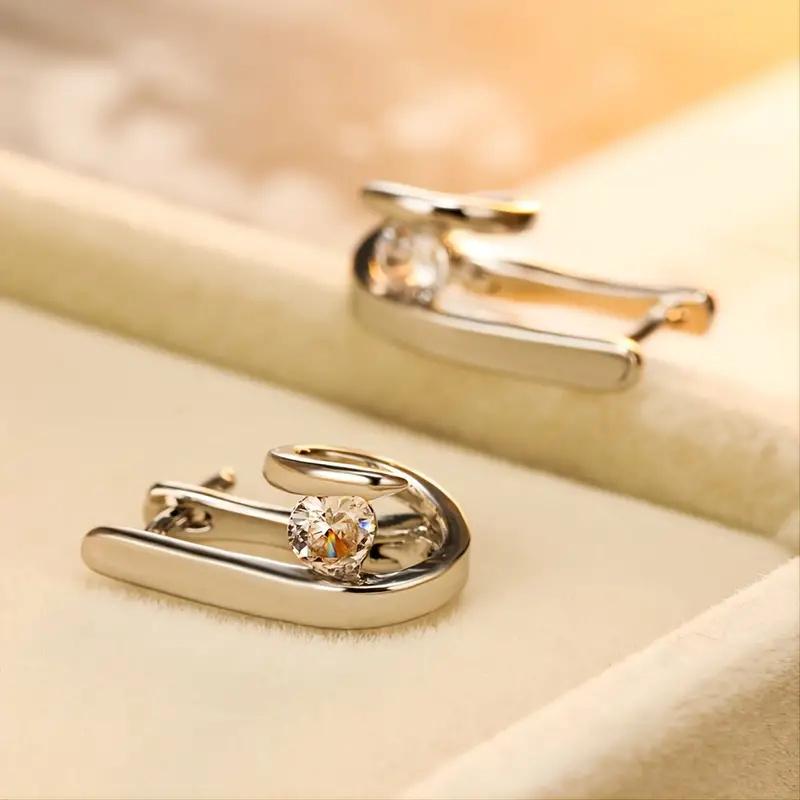 Huitan Cercei Creativi Tip Hoop Femei Culoare Formă Geometrică cu Zirconiu Cubic Rotund Fete Cercei Metalici Bijuterii de Modă