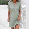 Women's V-neck Solid Color Pullover Casual Button Dress