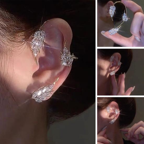 Boucles d'oreilles à Clip pour femmes, 1 paire, strass scintillants, Non percés en forme de blé, manchette d'oreille, bijoux féminins