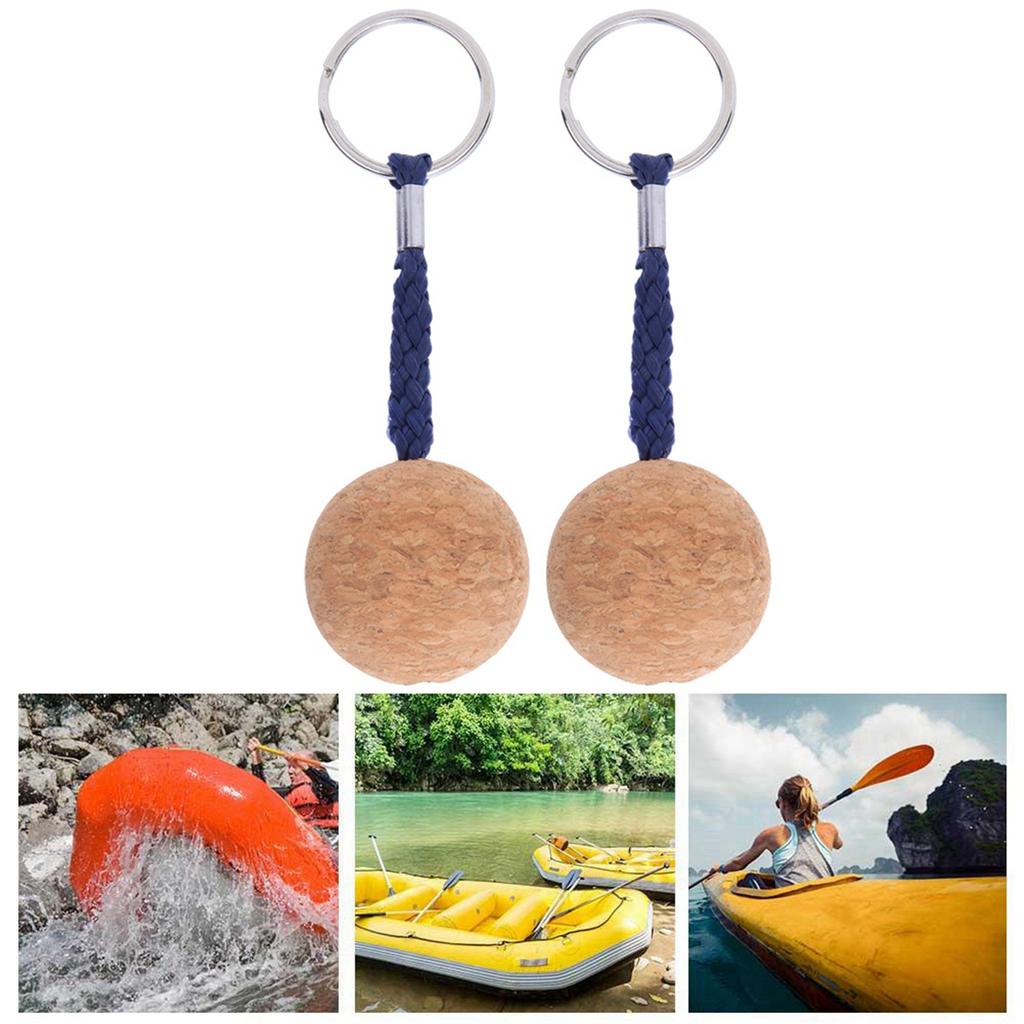 2Pcs Floating Cork Keyring Wooden Ball Key Ring Float Sailing Boat Canoe Water Sport Accessories Black Rope