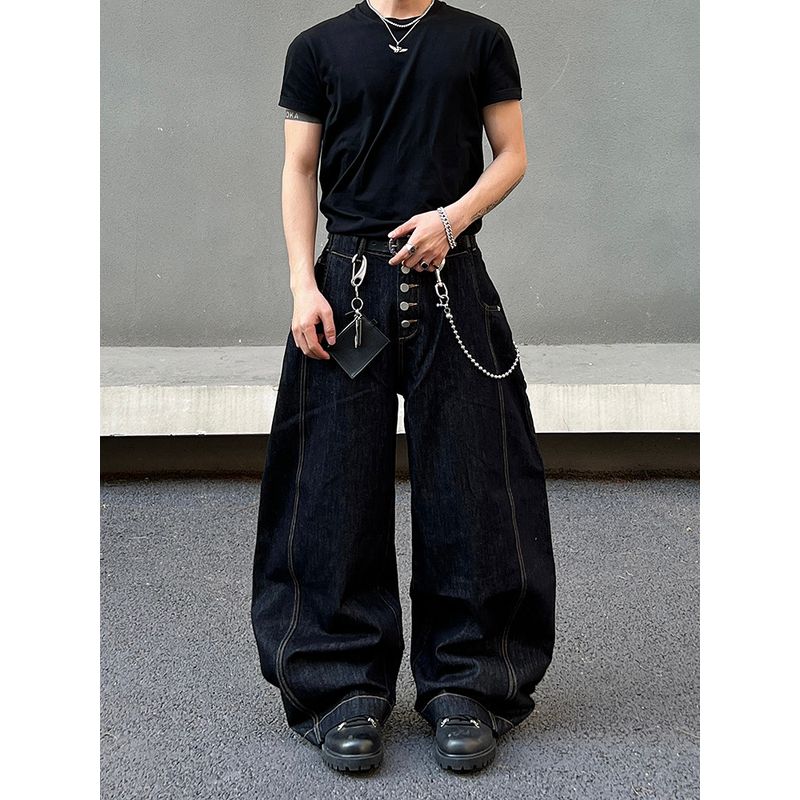 Blaexit American-Style Original Denim Jeans for Men, Vintage Straight-Leg Loose Wide-Leg Baggy Pants