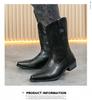 Stivali da Cowboy Western in Pelle Retrò da Uomo, Punta Acuta, Taglia Grande, Tacco in Legno, Stile Cavaliere.