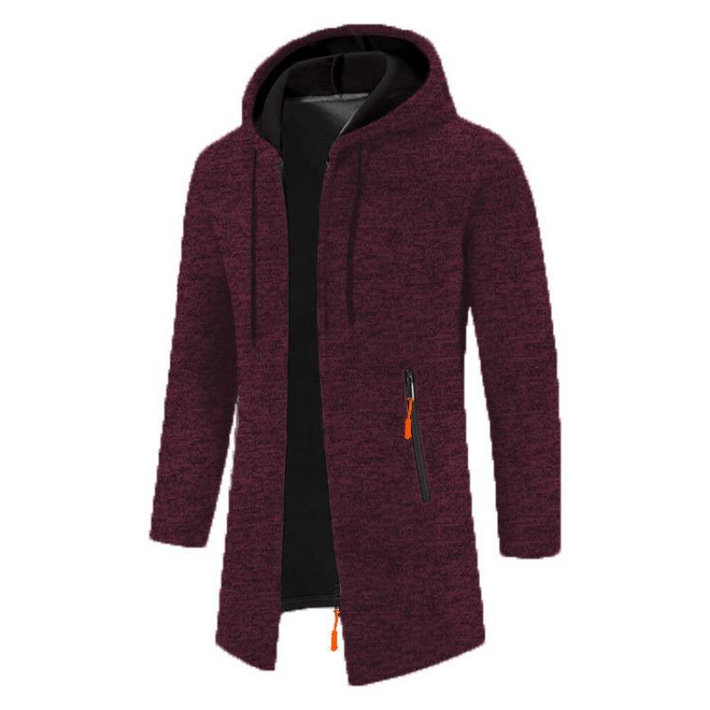 Giacca da uomo con cappuccio, di media lunghezza, sottile, oversize, in velluto, sottile, autunnale, cardigan lavorato a maglia