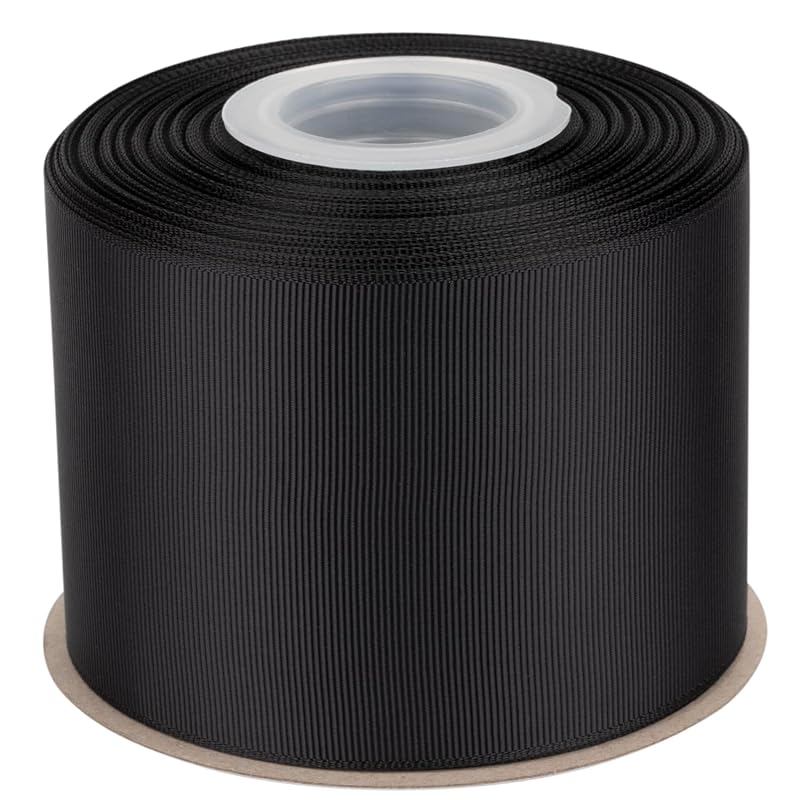 

[Tekdeere]Width 75mm solid black grosgrain ribbon, perfect for gift wrapping, sewing, hair accessories, wedding decorations - 22 meters/roll