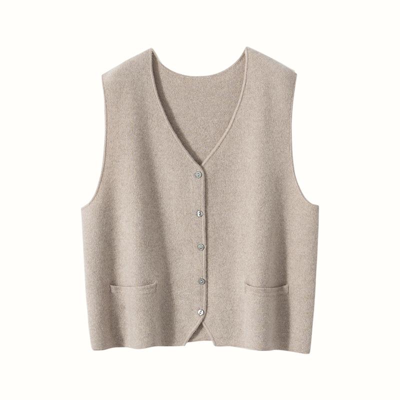 

Женский кашемировый вязаный жилет с V-образным вырезом: Осенне-зимний свободный многослойный кардиган без рукавов с подплечниками One Size