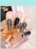 Handmade Black Cat Eye False Nails With Sparkling Rhinestones Stylish And Luxurious