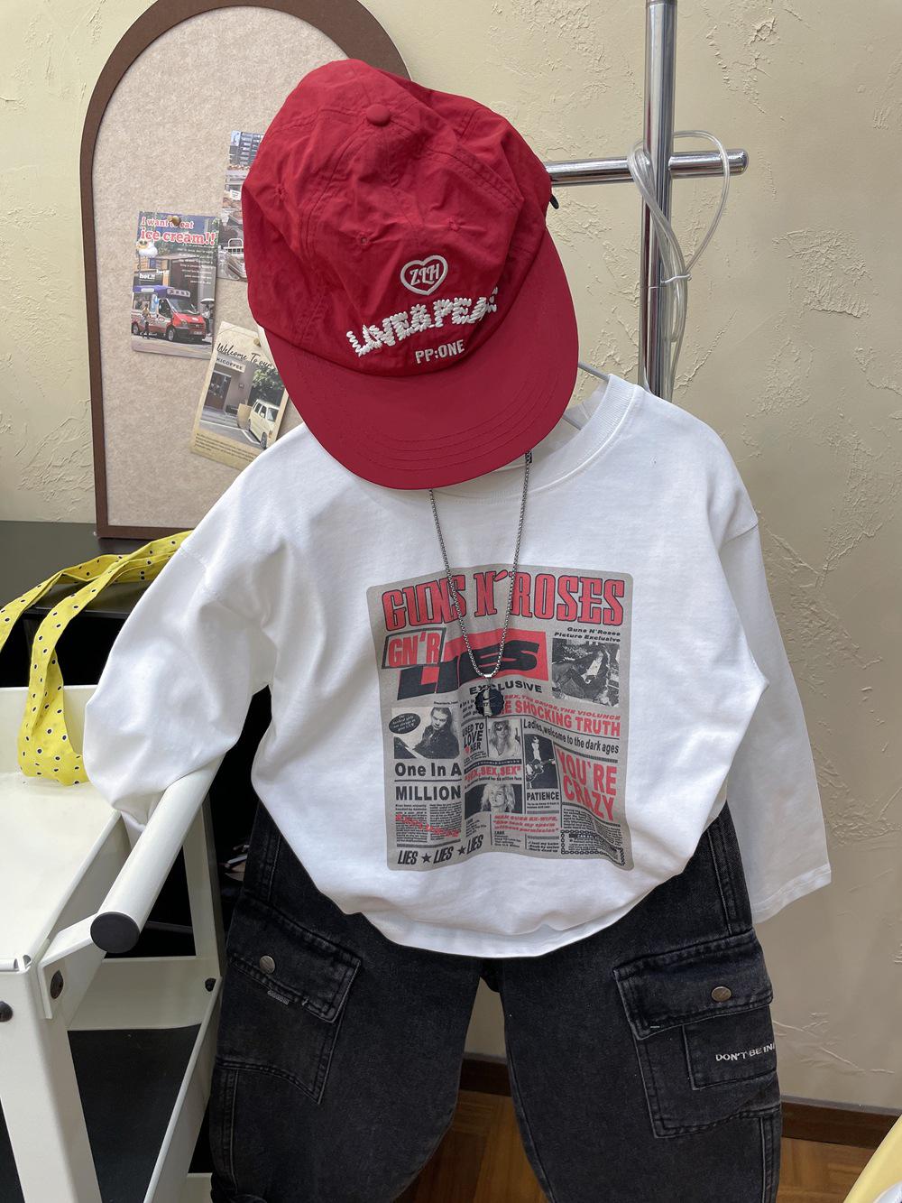 

Детская футболка с длинным рукавом из тяжелого хлопка с цифровым принтом - Тренд осени 2025 110cm белый