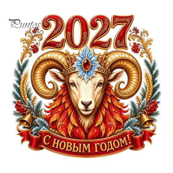 PVC Decorative Film 2027 Year Sheep Window Decal, Russian Happy New Static Sticker, Zodiac Flexible Shape Wall Decals Goat Glass Door Decor, Reusable