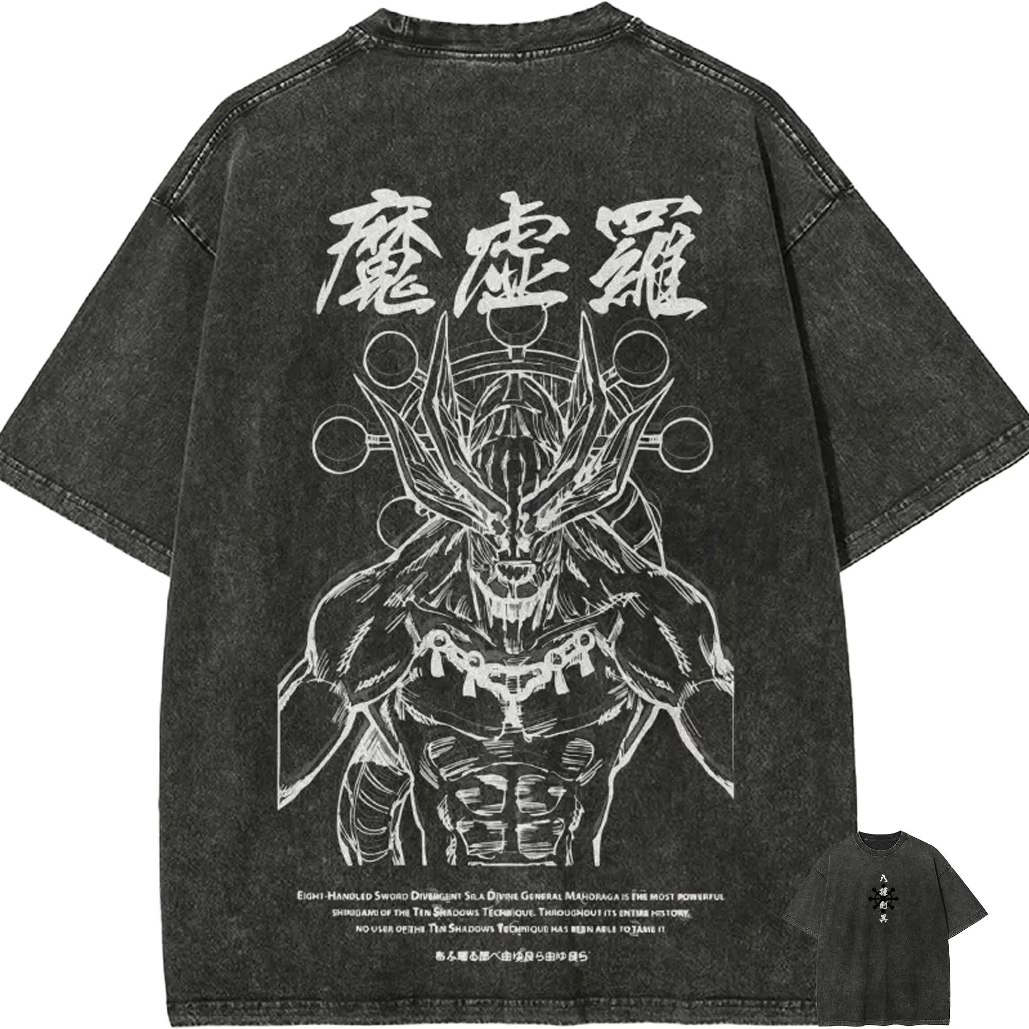 Jujutsu Kaisen Mahoraga T Shirt Men Vintage Washed Oversized Streetwear Tee EightHandled Sword Ten Shadows Top M