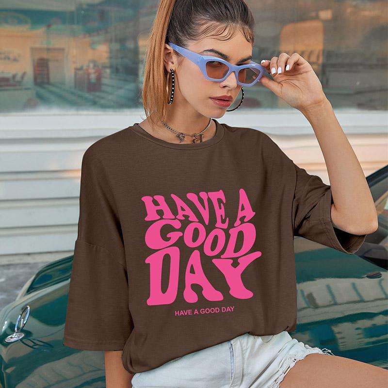 Have A Good Day Colorful Letter Graphic Print Oversized T-Shirt Summer Funny Loose Tshirt Women Fashion Causal Aesthetic Top