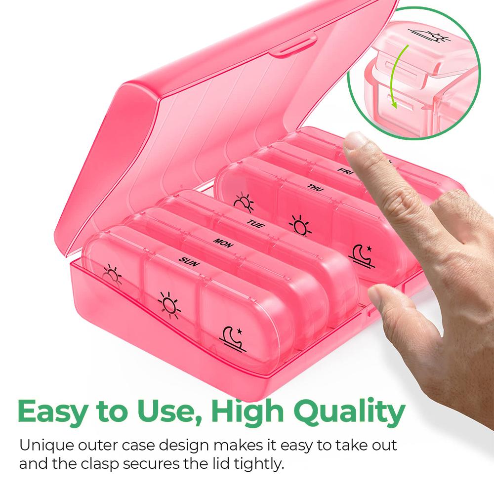 Weekly Pill Box Portable 7 Day Travel Tablet Case with Large Pill 3 Compartments Lightproof for Vitamins Medications Supplements