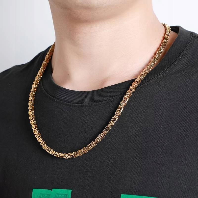Men' Gold Chain Royal Byzantine Chain GOLD PLATED + FREE