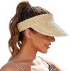 Empty Top Sun Visor Hat for Women Natural Straw Wide Brim Sun Cap Girl Sunshade Summer Versatile Beach Hat Derby Vacation Hat
