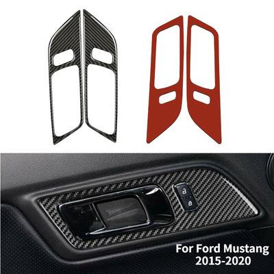Acabamento Decorativo da Maçaneta Interna da Porta do Carro Adesivo de Fibra de Carbono Acessórios Decorativos Para Ford Mustang 2015 2016 2017 2018 2019 2020