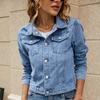 Fashion Vintage Jean Jackets Autumn Long Sleeve Casual Solid Cardigan Denim Coat Casual Pocket Outwear