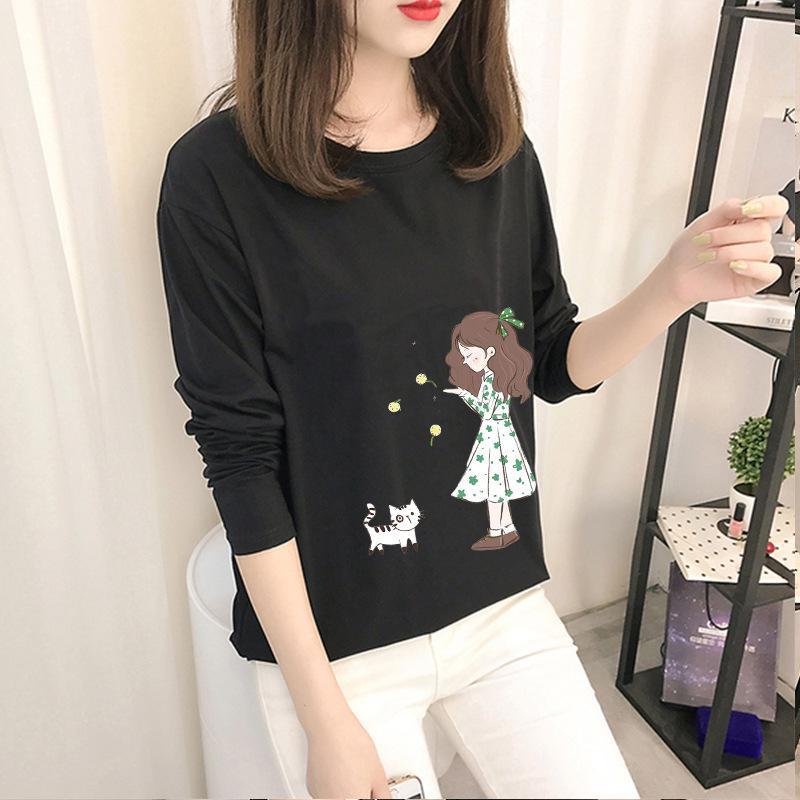 

Осень 2023 г. Корейские топы с рисунком - женские футболки с длинными рукавами в однотонных цветах 2XL