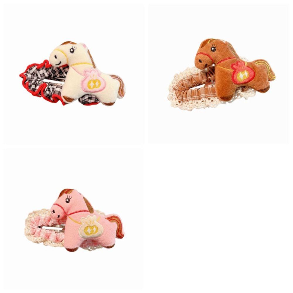 Grid Cartoon Hair Clip Large Plush Edge Clip Creative Horse Hairpins  2026 New Year