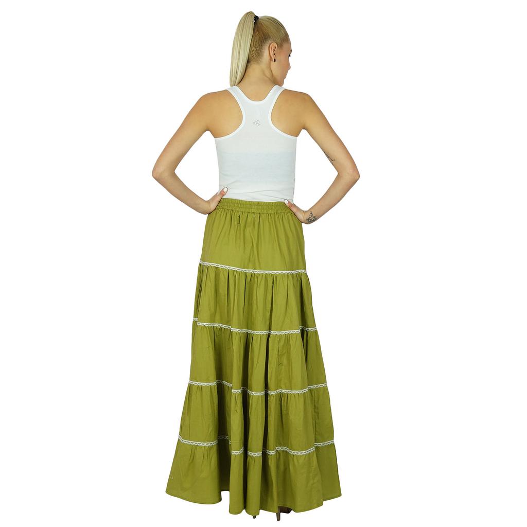 Bimba Damen Langer ausgestellter Baumwollrock Boho Maxi Unterteil Elastische Taille