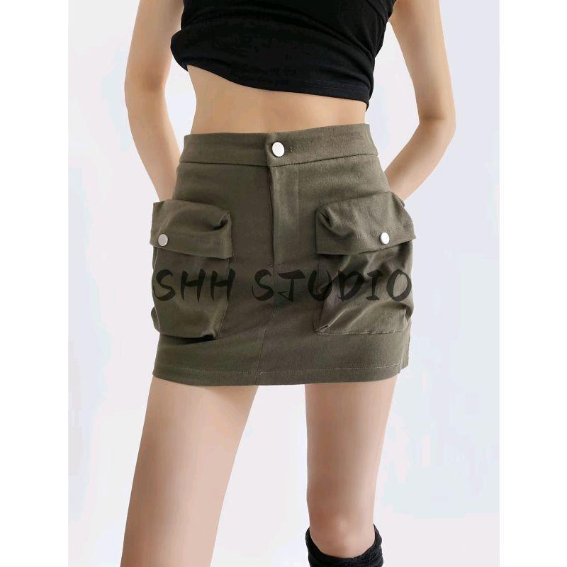Summer New Women Clothes American Vintage Three-Dimensional Pocket High Waist A Word Anti-exposure Slimming Short Overalls Skirt