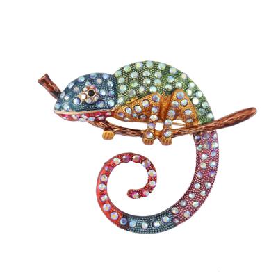 Exaggerated Creative Rhinestone Chameleon Brooch, High-End Versatile Animal Brooch, Anti-Light Suit Pin