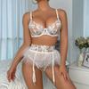 Popular sexy small skirt embroidered bra garter belt three-piece erotic underwear