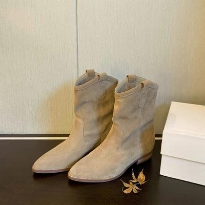 Botines Cortos Vaqueros de Cuero Vintage para Mujer Botines Individuales de Primavera y Otoño Tubo Ancho Punta Fina Botas Martin