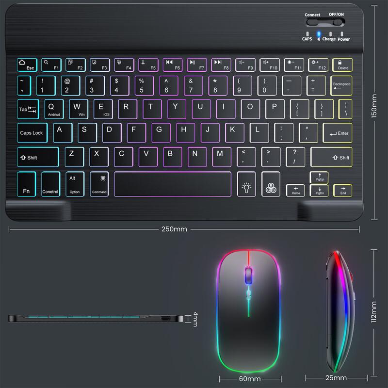 OLOEY 10-inch Gradient Backlit Bluetooth Keyboard and Luminous Mouse Set