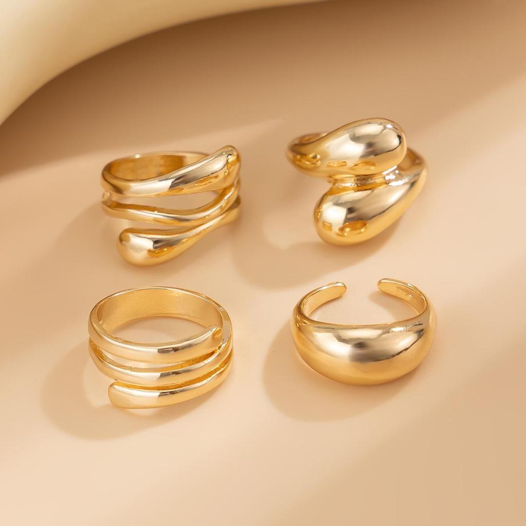 European & American Irregular Alloy Wide Surface Bracelet Set