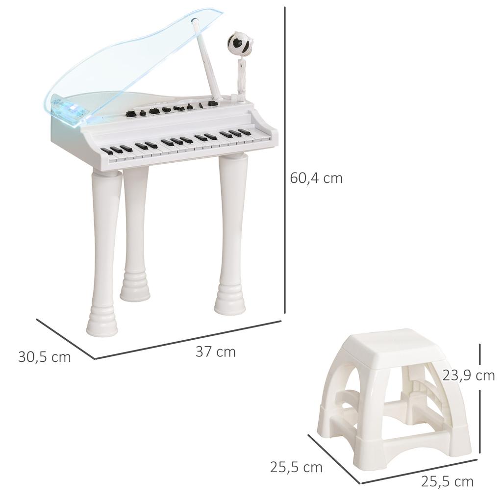 32-Key Kids Piano Keyboard, with Stool, Lights, Microphone, Sounds, Removable Legs - White
