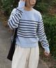 LMOOD WOMEN Marine Wool Cotton Stripe Pullover Knit Sky Blue